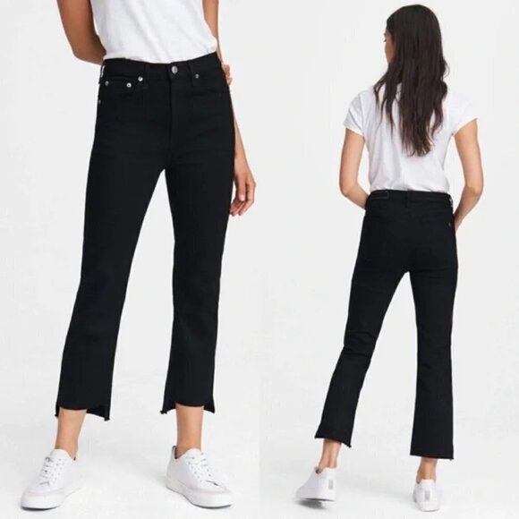 Rag & Bone Stovepipe High Rise Cropped Raw Cut Step Hem Black Jeans NWT Sz 26 - Picture 3 of 12